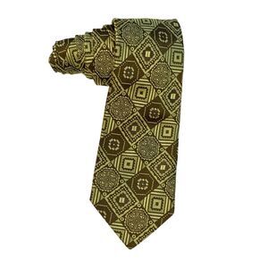 Vintage 60s Beau Brummell Necktie Tie Lime Green Brown Jacquard Retro Groovy